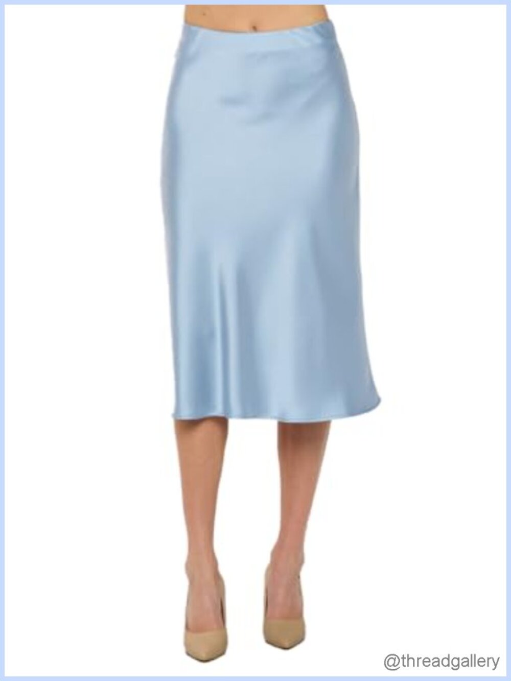 High Waist A-Line Satin Midi Skirt Elastic Waist Made in USA
